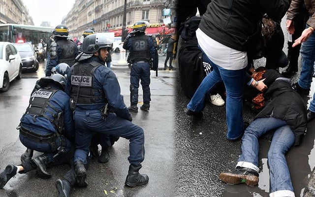Paris yine karıştı! Eylemciler Paris’te Opera Caddesi’nde gösteri düzenledi