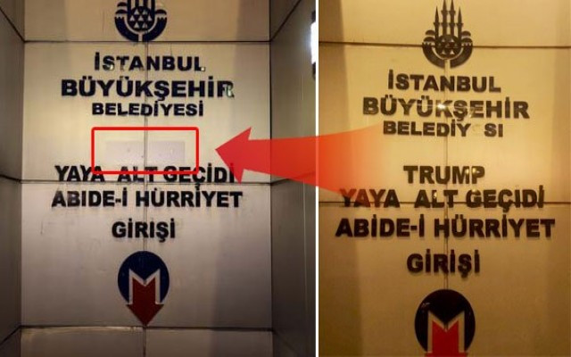 Metrodaki Trump levhası sosyal medyayı salladı