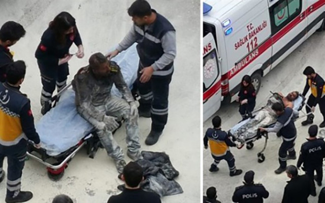 Hatay'da bir baba valilik önünde çocuklarım aç diyerek kendini yaktı