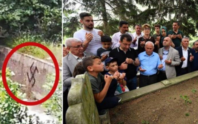 İmamoğlu'nun aile mezarlığına Nazi sembolü çizdiler.